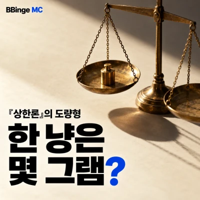 상한론의 도량형. 한 냥은 몇 그램? 황동 저울을 배치한 편집 표지 · AI 생성 삽화